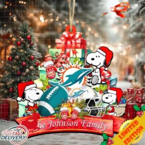 Miami Dolphins Snoopy And NFL Sport Ornament Personalized Your Family Name