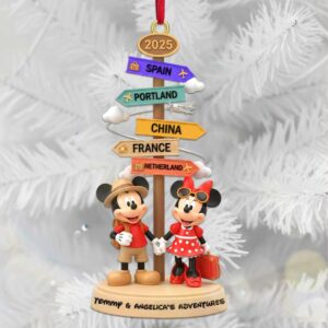 Mickey and Minnie Mouse Destination Signpost Christmas Ornament