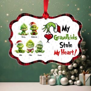 My Grandkids Stole My Heart, Personalized Medallion Acrylic Ornament Chirstmas Gift For Family