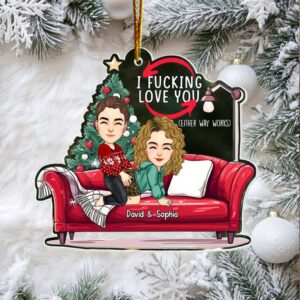 Naughty & Funny Personalized Couple On Sofa Christmas Ornament