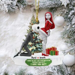 Naughty Skeleton Couple, Personalized Nightmare Before Christmas Custom 2D Flat Acrylic Ornament