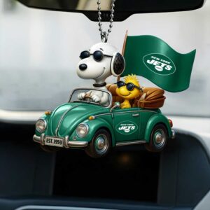 New York Jets Snoopy & Woodstock Car Ornament