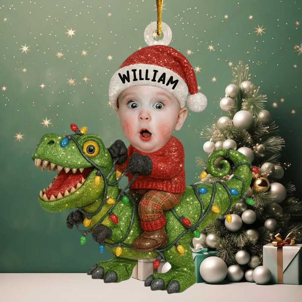 Personalized Baby Riding T Rex Ornament Personalized Baby Riding T Rex Ornament