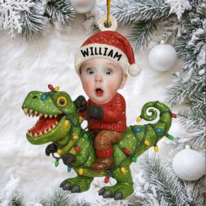 Personalized Baby Riding T Rex Ornament