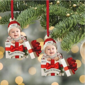 Personalized Baby’s First Christmas Gift Box 2D Flat Acrylic Ornament Custom Name Baby Photo Ornament