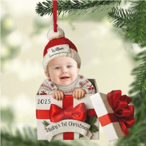 Personalized Baby’s First Christmas Gift Box 2D Flat Acrylic Ornament Custom Name Baby Photo Ornament