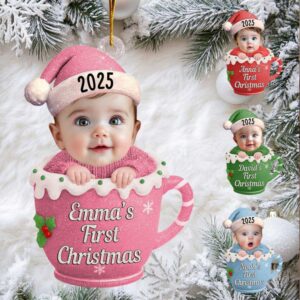Personalized Baby's First Christmas Teacup Ornament 2025