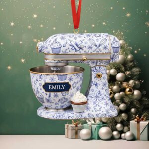 Personalized Baking Mixer Ornament – Custom Name Delft Ceramic Style – KitchenAid Inspired Christmas Gift for Bakers & Pastry Lovers