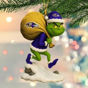 Personalized Baltimore Football Team Ravens Grinch Christmas Ornament