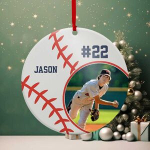 Personalized Baseball Photo Ornament 2025, Custom Player Picture Name Number, Sports Team Gift for Son, Baseball Mom Dad Keepsake, Ceramic