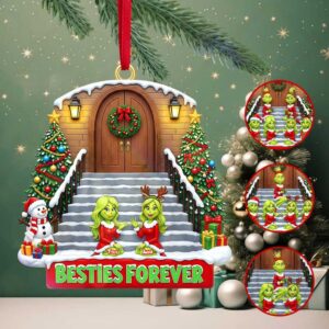 Personalized Besties Forever Green Monster Christmas Ornament