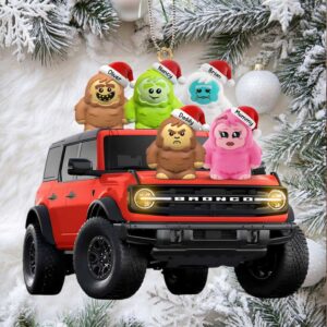 Personalized Bigfoot Family on Ford Bronco Christmas Ornament