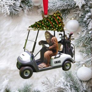 Personalized Bigfoot Riding Golf Cart Christmas Ornament