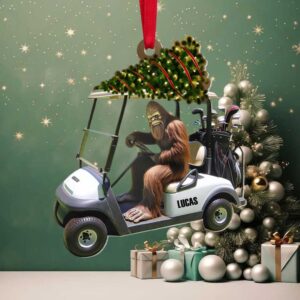 Personalized Bigfoot Riding Golf Cart Christmas Ornament