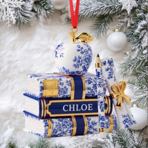 Personalized Blue Willow Book Stack Ornament