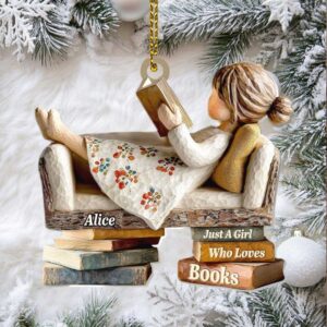 Personalized Book Lover Ornament – Just a Girl Who Loves Books Acrylic Christmas Decor – Custom Gift for Readers, Women & Girls Personalized Book Lover Ornament – Just a Girl Who Loves Books Acrylic Christmas Decor – Custom Gift for Readers, Women & Girls