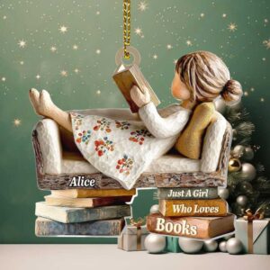 Personalized Book Lover Ornament – Just a Girl Who Loves Books Acrylic Christmas Decor – Custom Gift for Readers, Women & Girls