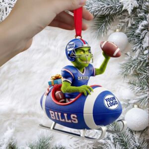 Personalized Buffalo Bills Grinch Football Sleigh Christmas Ornament