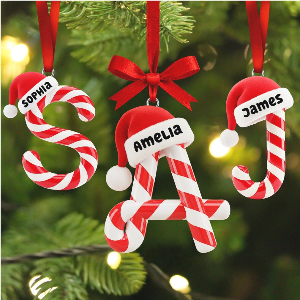 Personalized Candy Cane Alphabet Christmas Ornament Personalized Candy Cane Alphabet Christmas Ornament