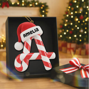 Personalized Candy Cane Alphabet Christmas Ornament