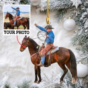 Personalized Cowboy Photo Ornament, Custom Horse Riding Keepsake