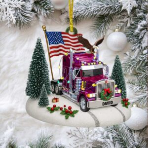 Personalized David Semi Truck Christmas Ornament