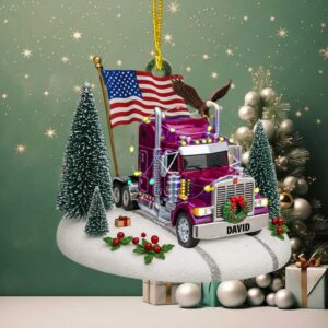 Personalized David Semi Truck Christmas Ornament