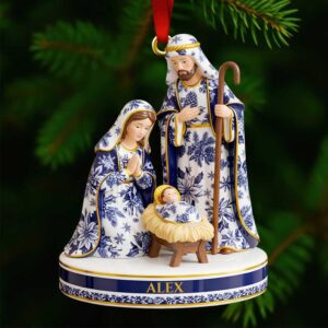 Personalized Delft Blue Nativity Scene Ornament