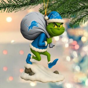 Personalized Detroit Football Team Lions Grinch Christmas Ornament