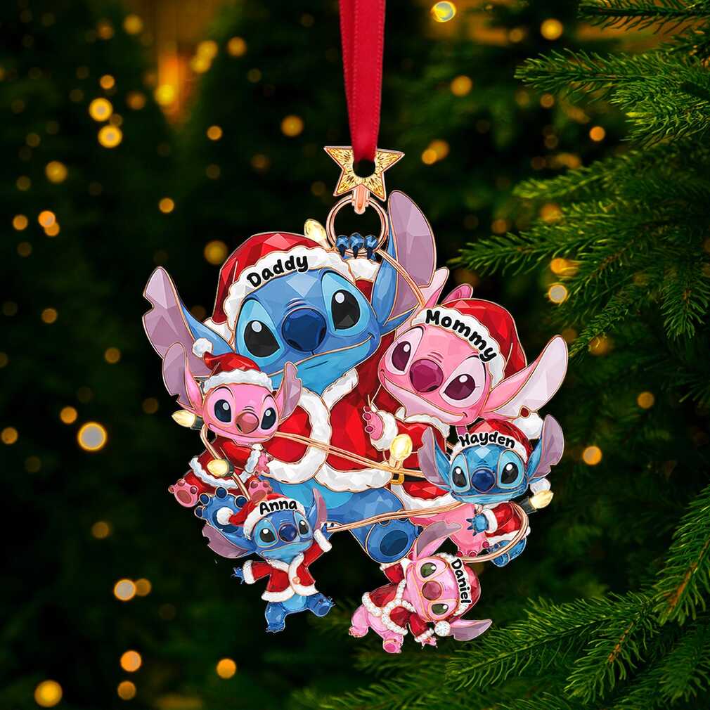 Personalized Disney Stitch and Angel Family Christmas Ornament Personalized Disney Stitch and Angel Family Christmas Ornament