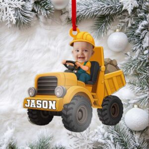 Personalized Dump Truck Ornament, Custom Baby Photo Christmas Gift, Baby’s First Christmas Construction Keepsake, Toddler Boy Name Ornament Personalized Dump Truck Ornament, Custom Baby Photo Christmas Gift, Baby’s First Christmas Construction Keepsake, Toddler Boy Name Ornament