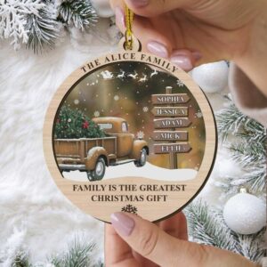 Personalized Family Red Truck Ornament 2025, Rustic Signpost with Names, Farmhouse Christmas Decor, Family Keepsake Gift Personalized Family Red Truck Ornament 2025, Rustic Signpost with Names, Farmhouse Christmas Decor, Family Keepsake Gift