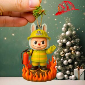 Personalized Firefighter Labubu Christmas Ornament
