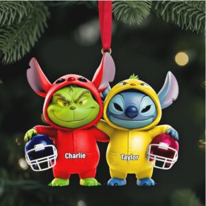 Personalized Football Fan Grinch and Stitch Acrylic Ornament