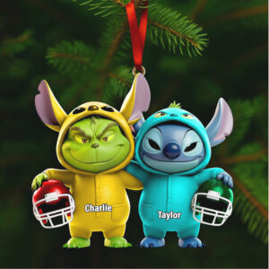 Personalized Football Fan Grinch and Stitch Acrylic Ornament