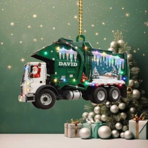 Personalized Garbage Truck Ornament – Custom Name Acrylic Christmas Decoration – Unique Holiday Gift for Sanitation Workers & Truck Lovers