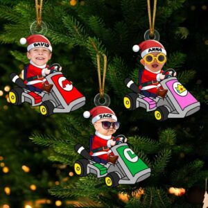 Personalized Go Kart Santa Christmas Ornaments