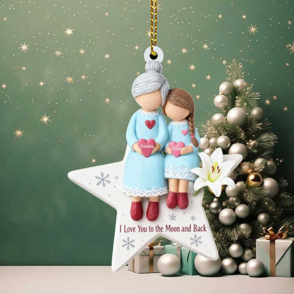 Personalized Grandma & Granddaughter Ornament with a moon and stars design