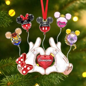 Personalized Grandma's Heart Hands Ornament with Mickey Balloons