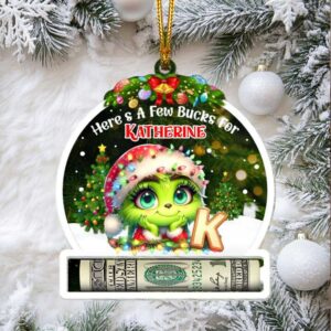 Personalized Grinch Christmas Money Holder Ornament
