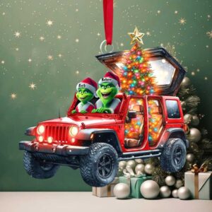 Personalized Grinch Couple in Jeep Christmas Ornament