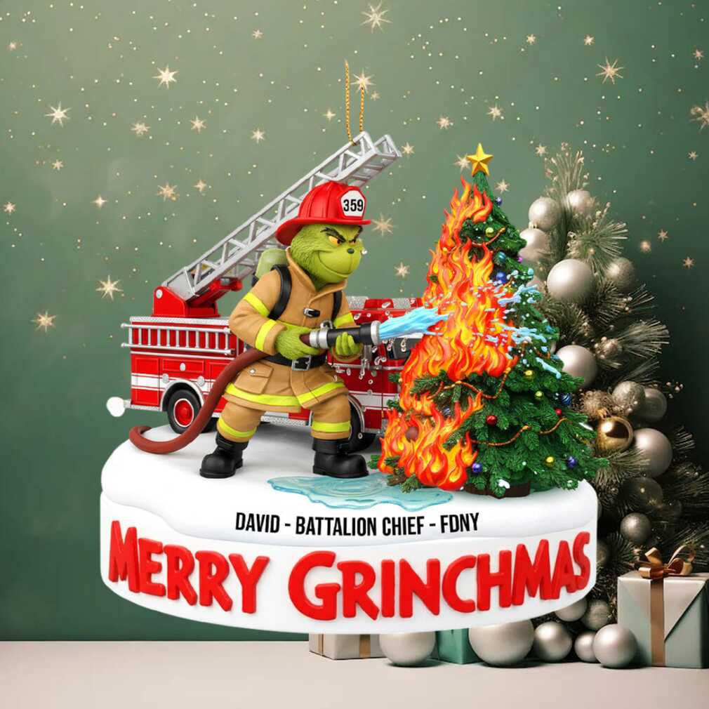Personalized Grinch Firefighter Christmas 2D Acrylic Ornament Personalized Grinch Firefighter Christmas 2D Acrylic Ornament
