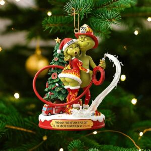 Personalized Grinch Firefighter Couple Christmas Ornament