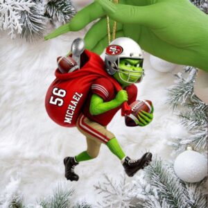 Personalized Grinch Football Christmas Ornament