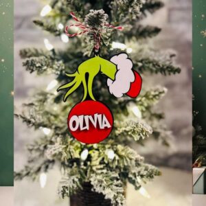 Personalized Grinch Hand Christmas Ornament