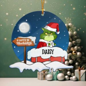 Personalized Grinch Happy Pawlidays Acrylic Ornament