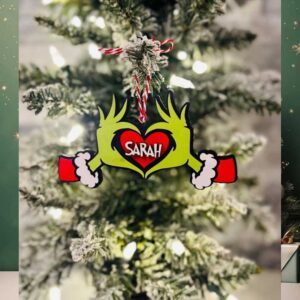 Personalized Grinch Heart Hands Christmas Ornament