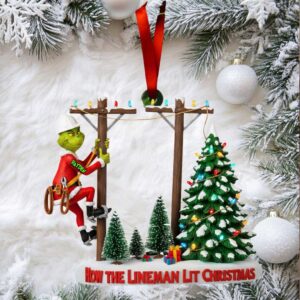 Personalized Grinch Lineman Christmas Ornament How The Lineman Lit Christmas