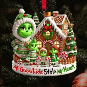 Personalized Grinch My Grandkids Stole My Heart Christmas Ornament Personalized Grinch My Grandkids Stole My Heart Christmas Ornament