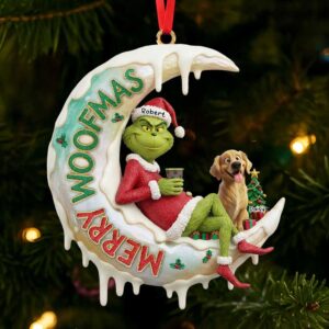 Personalized Grinch and Dog Merry Woofmas Christmas Ornament
